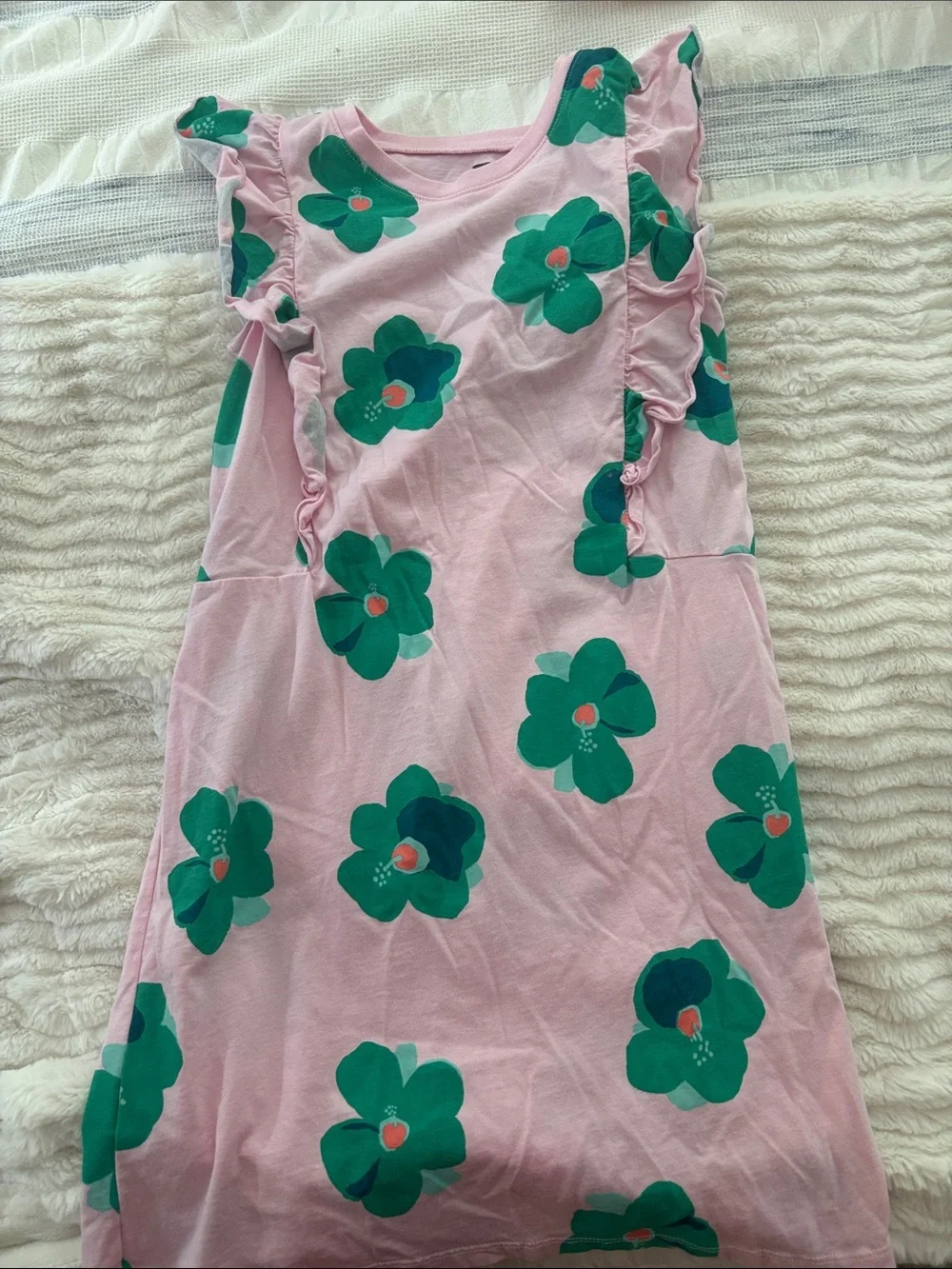 Tea Collection Pink Dress with Green Floral Print